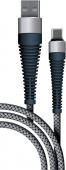 Дата-кабель BoraSCO USB - Type C, 3А, 1м, Fishbone, в нейлоновой оплетке, витой, серый - фото