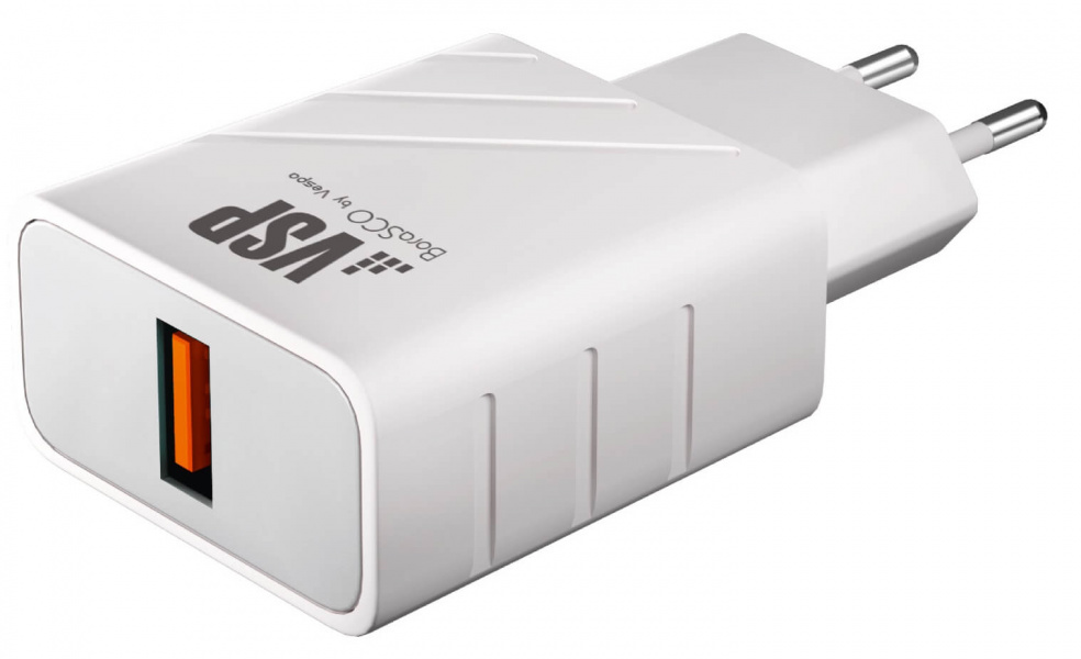 СЗУ адаптер 1 USB QC 3.0  белый, BoraSCO фото 1